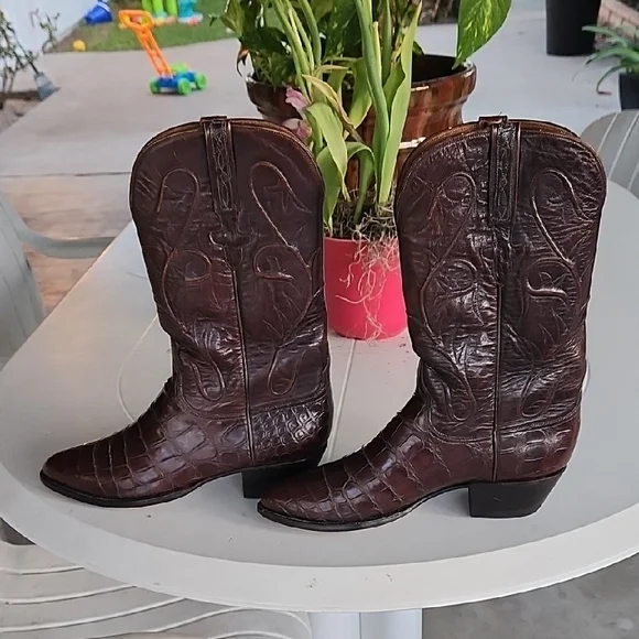 Lucchese Brown Cowboy Western Boots Exotic Leather - Picture 5 of 7